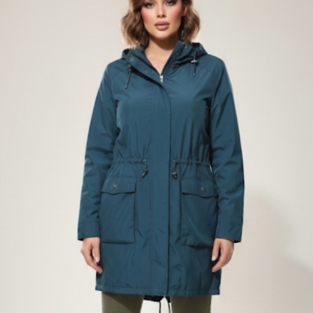 Excellent J. Jill Fit Windbreaker Medium Parks Dark Turquoise Blue Hood Pockets